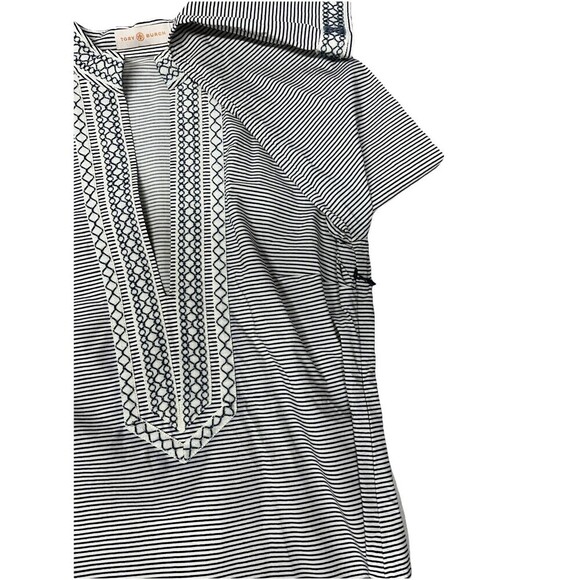 Tory Burch Navy White Tunic Sz 0 Embroidered Striped Side Zip Coastal Style - Picture 8 of 14